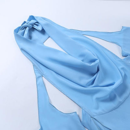Off Shoulder Halter Cowl Neck Draped Cape Sleeve Mini Dress