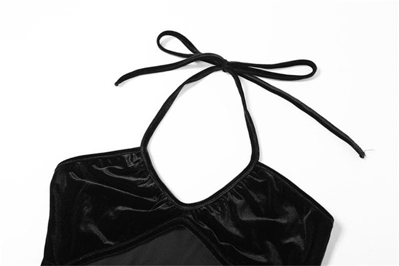Halter Choker Collar Underbust Cutout Velvet Bodycon Mini Dress