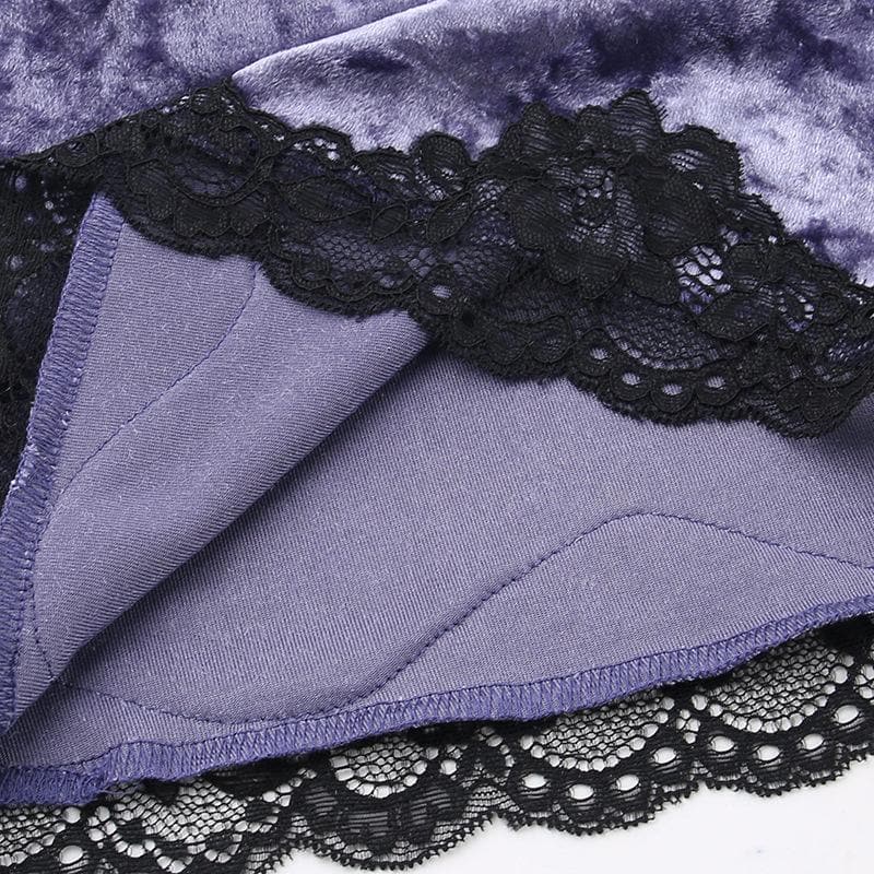 Lace Trim Velvet V Neck Cami Top and Tiered Ruffle Mini Skirt Set