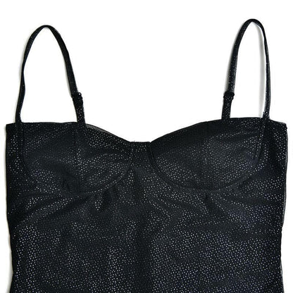 Sweetheart Neck Spaghetti Strap Glitter Side Slit Mesh Glove Mini Dress