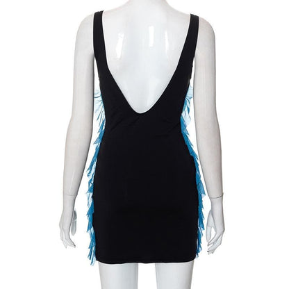 Contrast Ruffle V Neck Sleeveless Backless Mini Dress