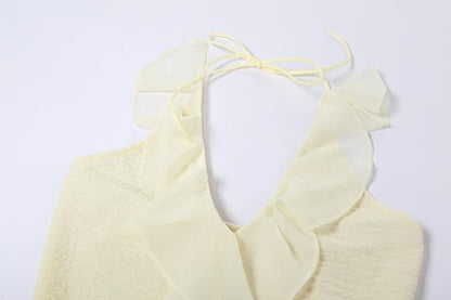 Halter Plunging Ruffle Front Ruched Tiered Asymmetric Mini Dress