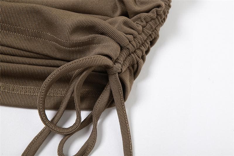 Hooded Sleeveless Utility Buckle Strap Drawstring Ruched Gloves Mini Dress
