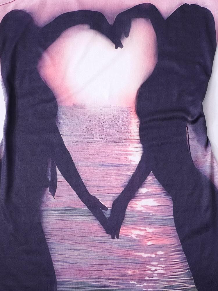 One Shoulder Swan Heart Sunset Graphic Bodycon Mini Dress