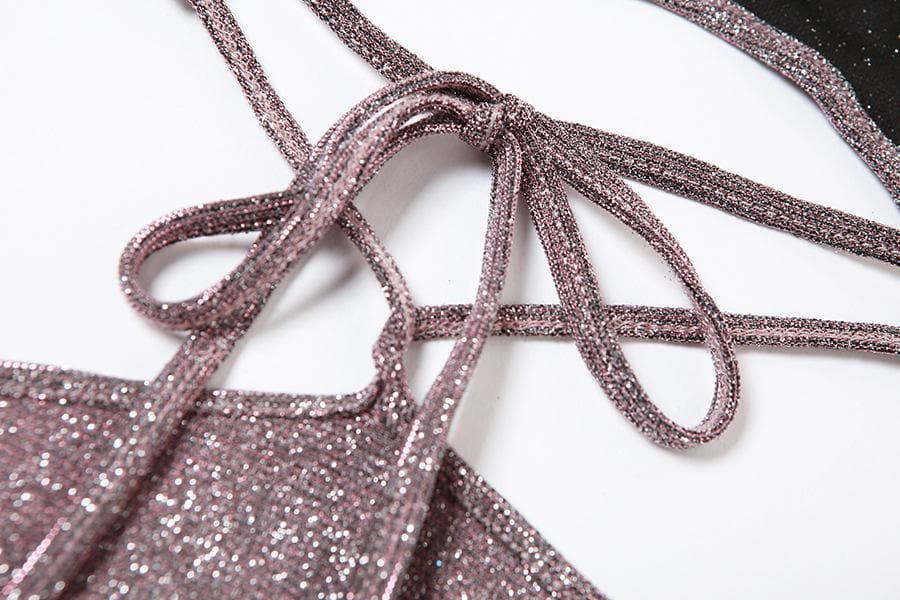 Glitter Criss Cross Strap Waist Cutout Bodycon Mini Dress