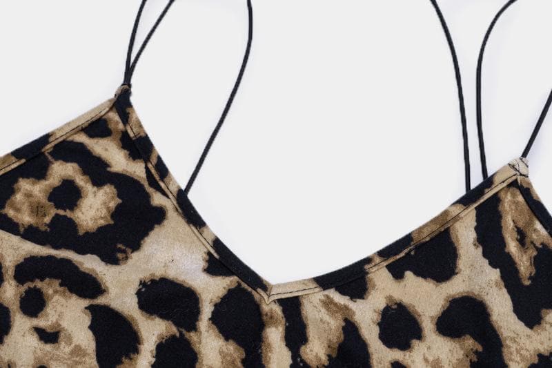 Print Contrast Spaghetti Strap U Neck Backless Midi Dress