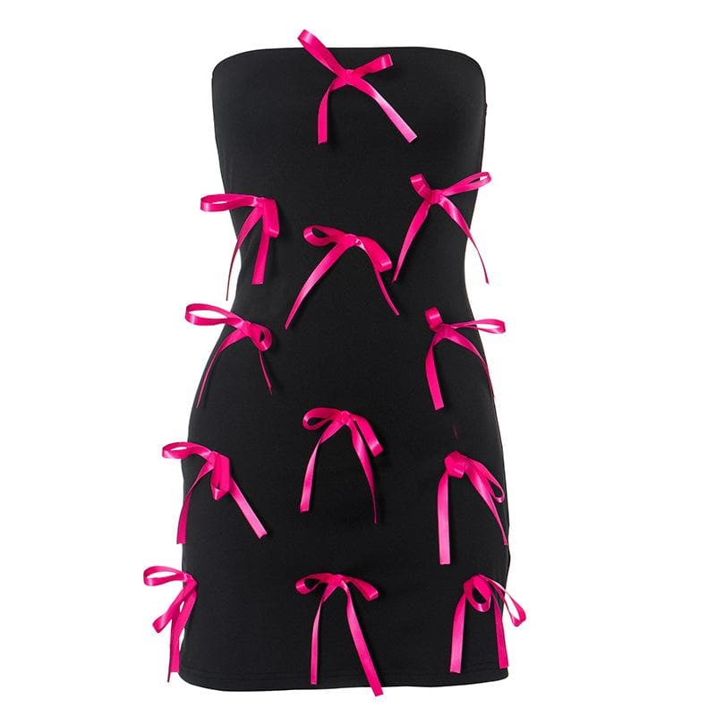 Strapless Ribbon Bow Scatter Bodycon Mini Dress
