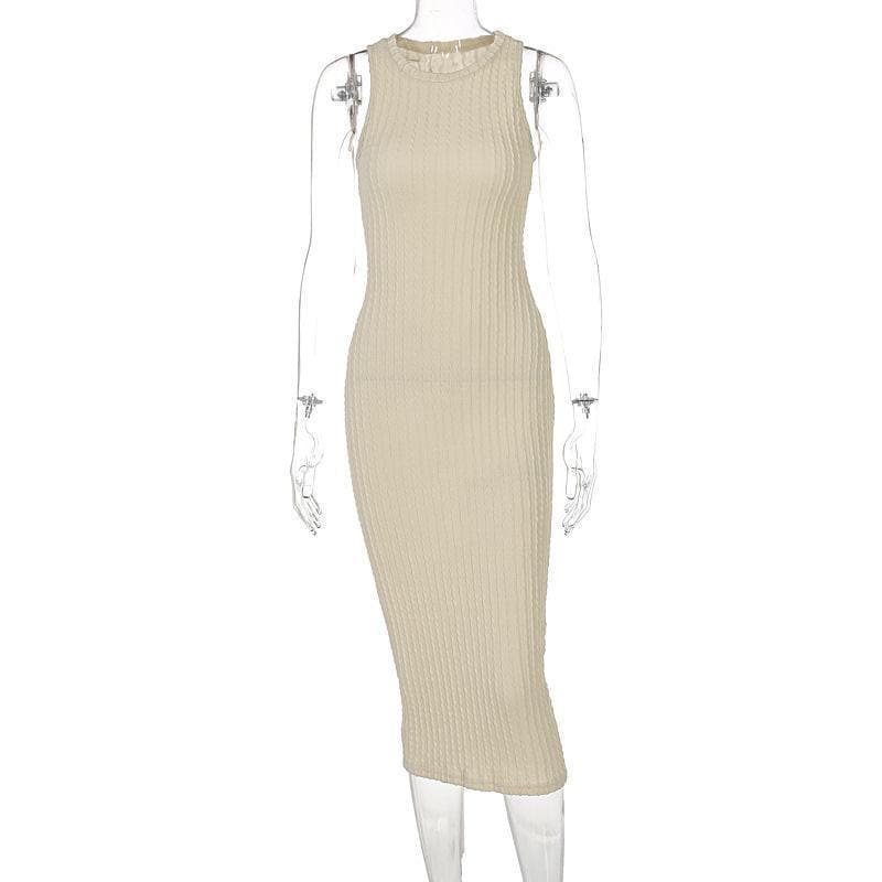 Crewneck Cable Knit Sleeveless Bodycon Midi Dress