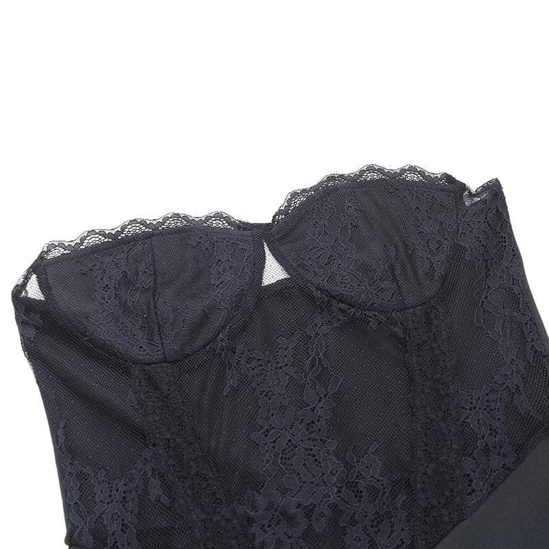 Strapless Corset Lace Floral Hip Ruffle Cascade Maxi Dress
