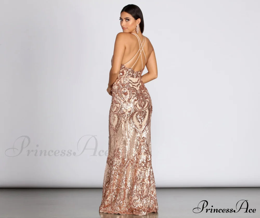 Julieanne Formal Stylish Sequin Scroll Dress