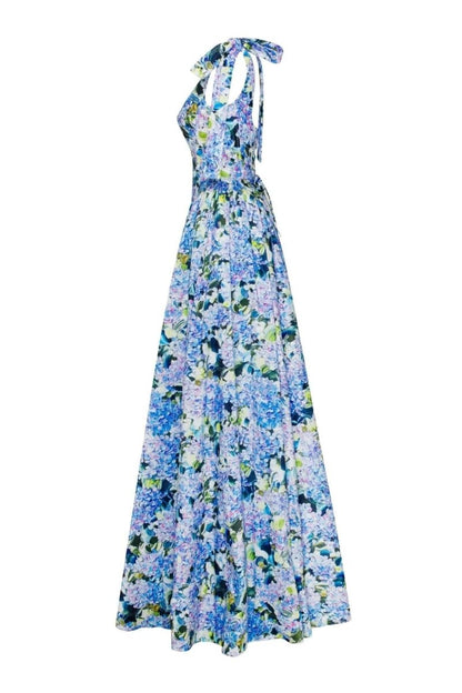Straight Neck Corset Bodice Off Shoulder Tie Strap Pleated Maxi Gown