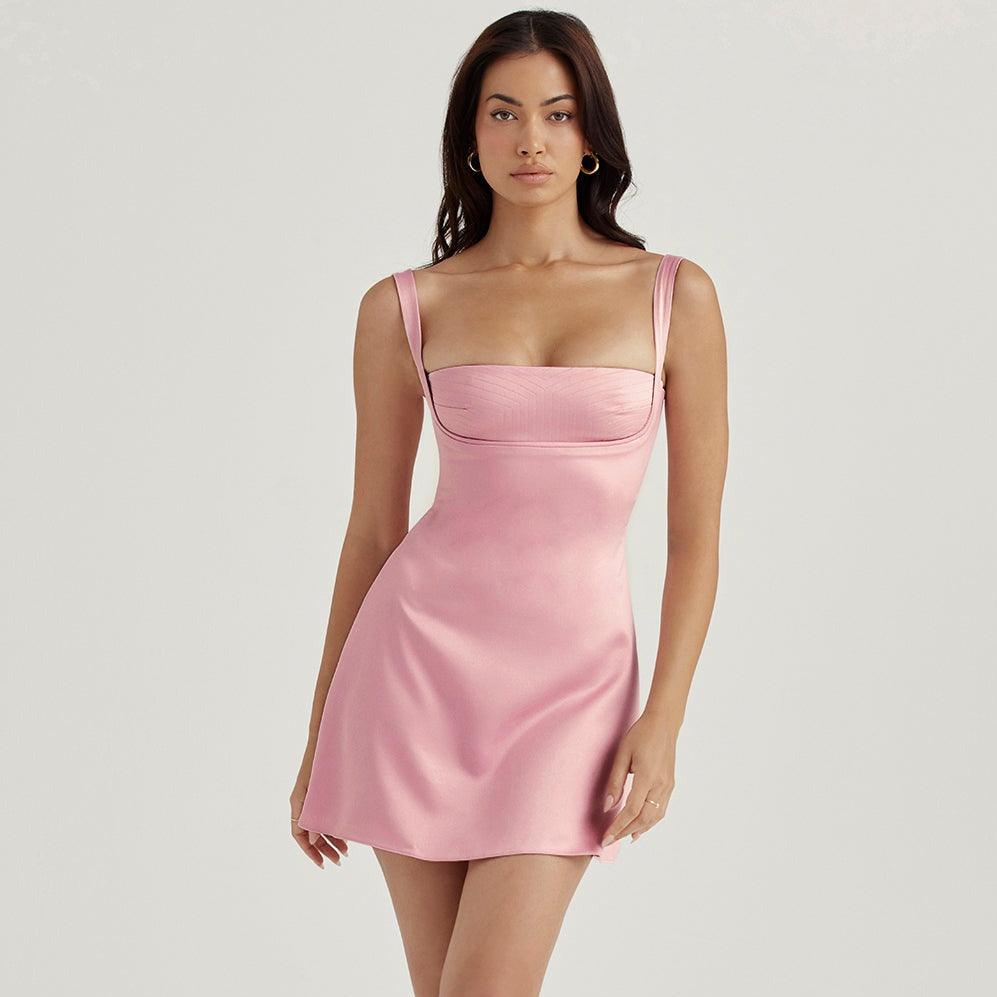One Shoulder Draped Satin Mini Dress