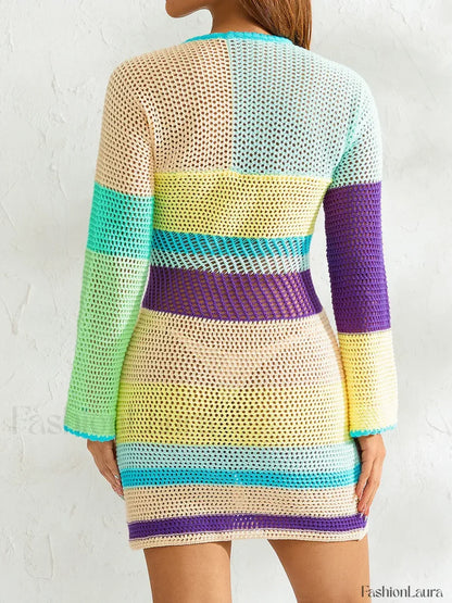 Knitted Cutout Stripe Mini Dress