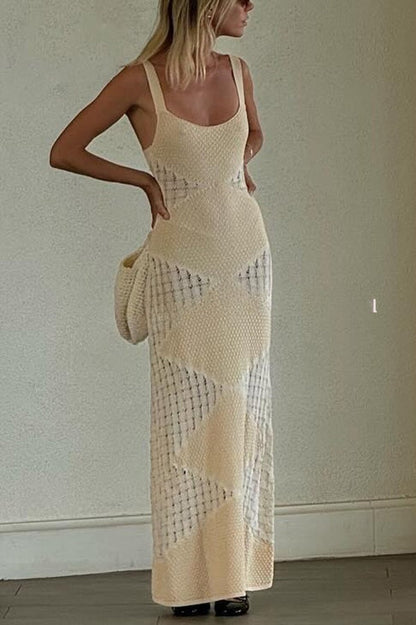® Knitted Sexy Backless Argyle Pattern Slim Fit Maxi Dress