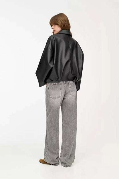 Indigo Leather Bomber Jacket