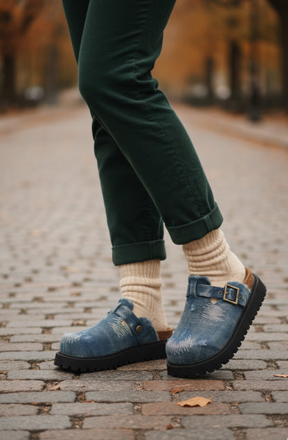 Distressed Denim Closed-toe Slip-on Flat
