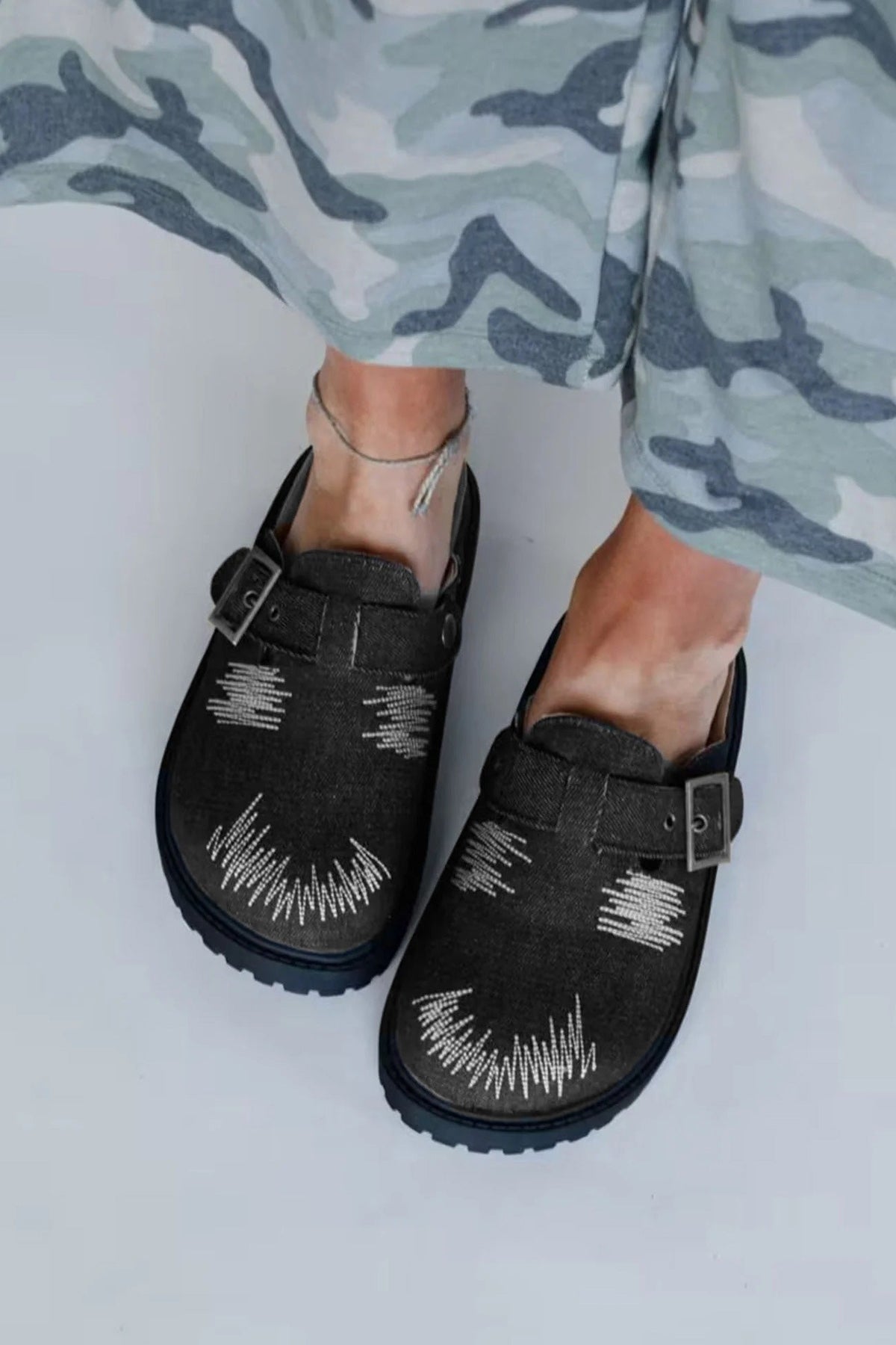 Distressed Denim Closed-toe Slip-on Flat