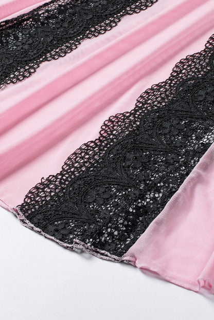 Floral Lace Panel V Neck Spaghetti Strap Chemise Babydoll Dress