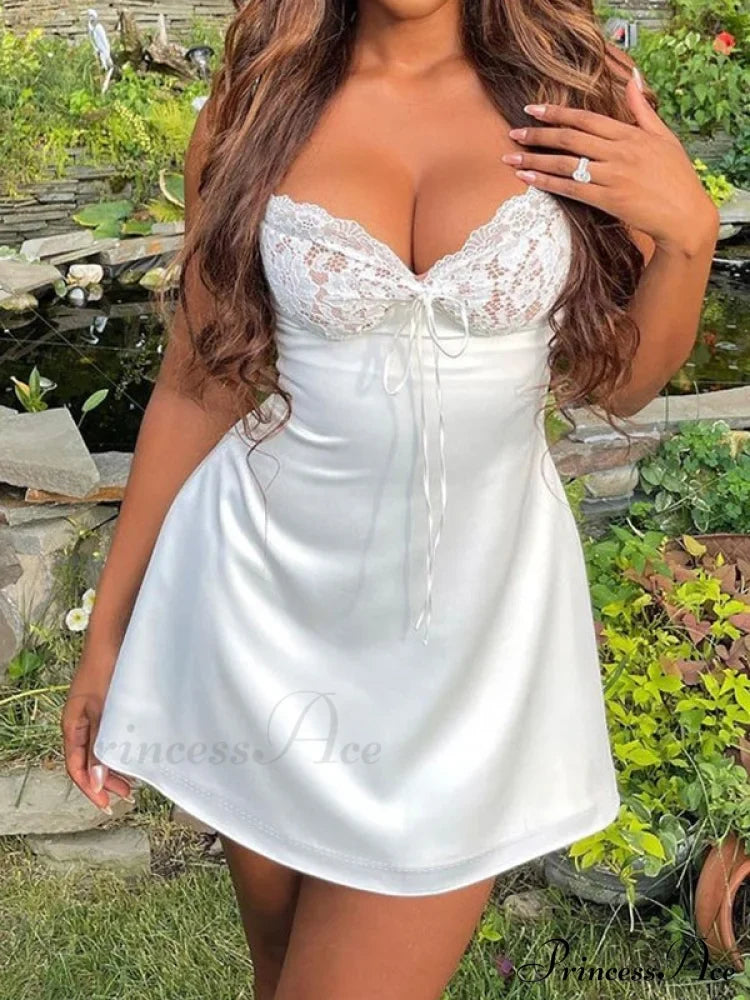 Lace Paneled Graceful Sleeveless Mini Dress
