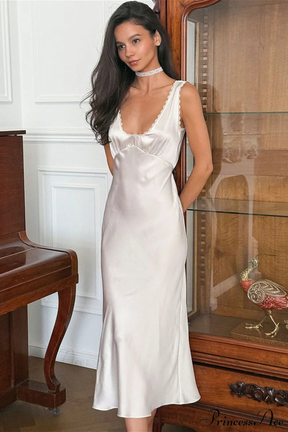 Lace Trim White Cami Chic Maxi Dress