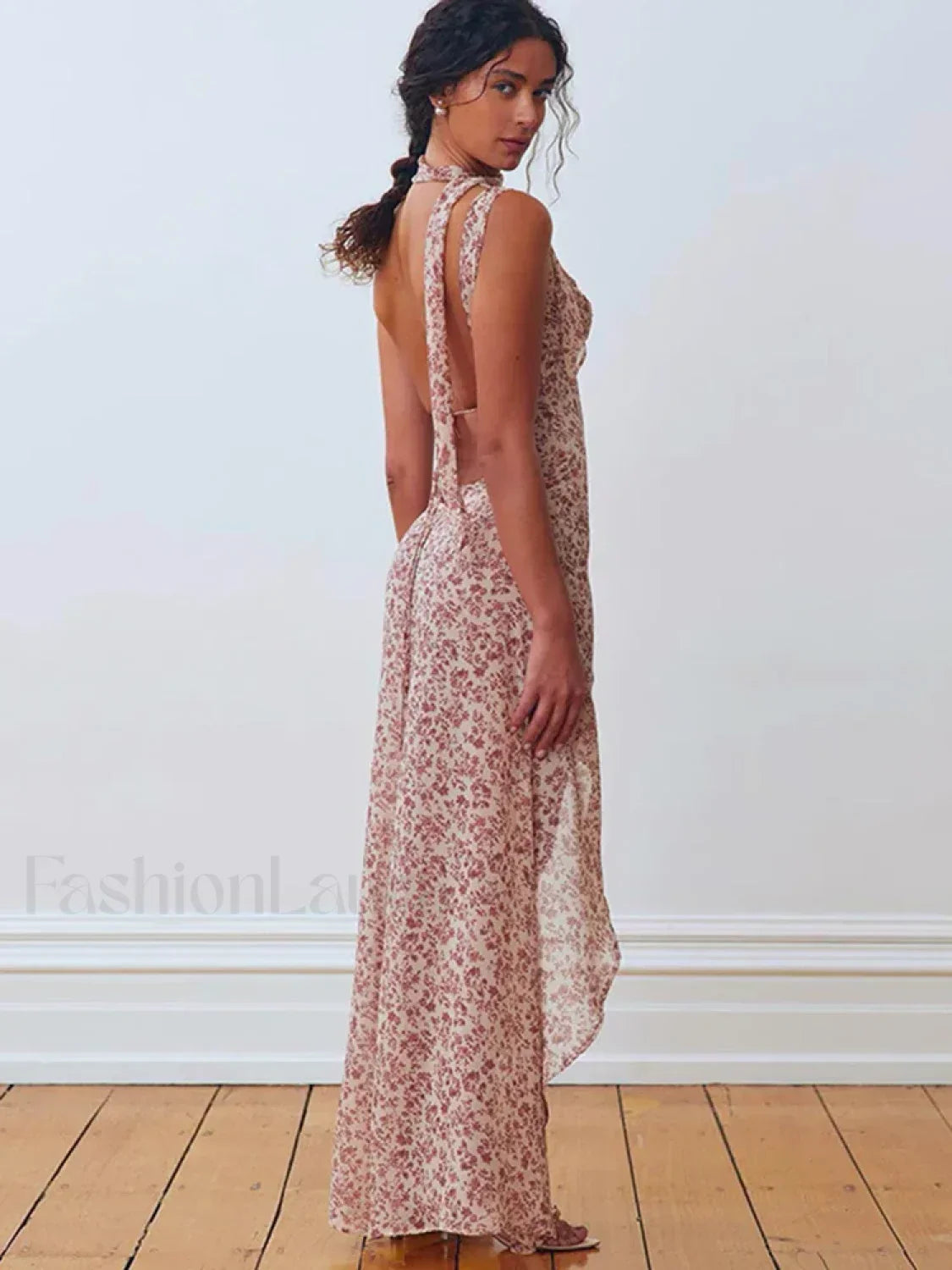 Rose Red Lace-up Side Slit Floral Dress
