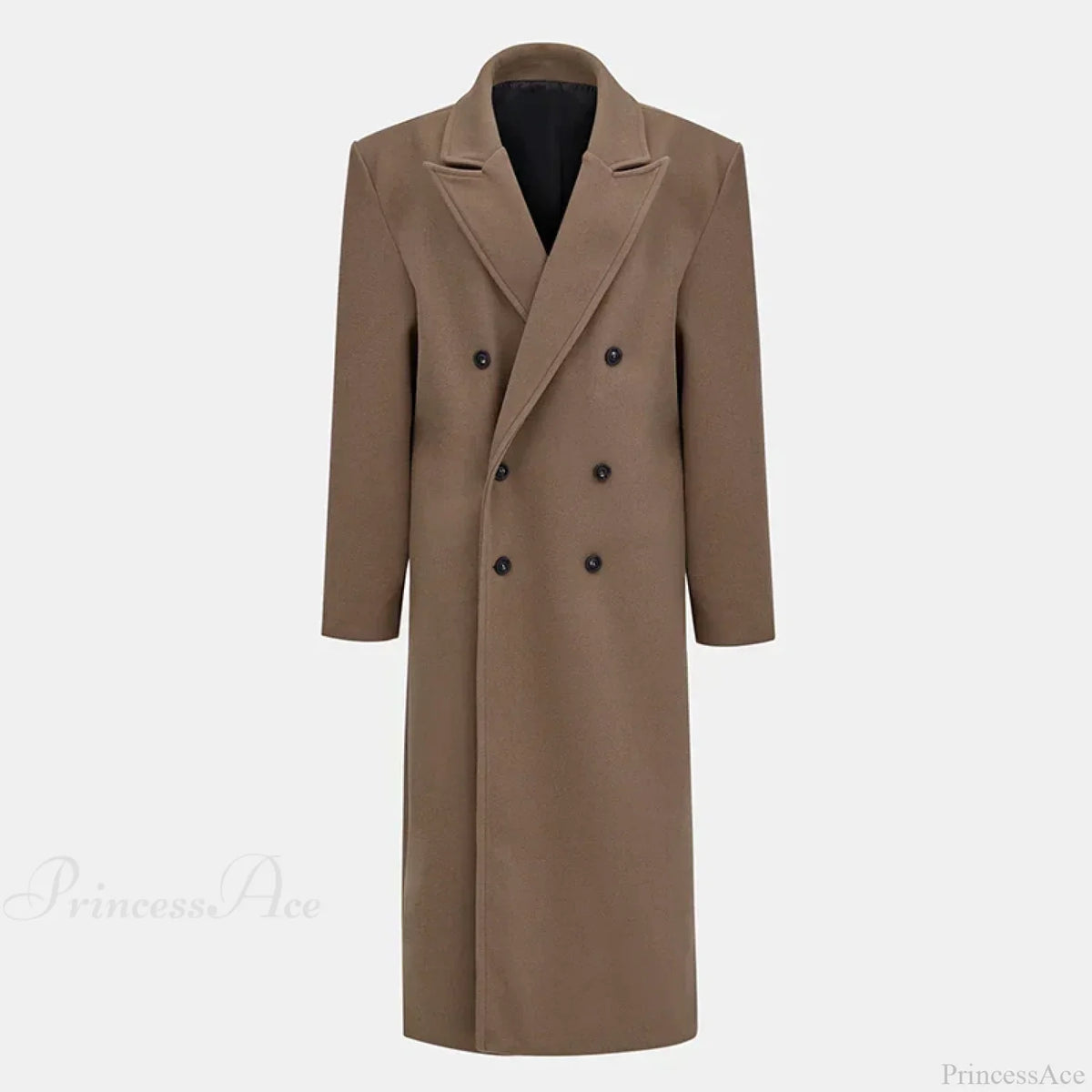 Lapel Woolen Double-Breasted Shoulder Pad Overcoat