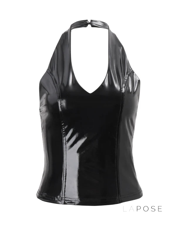Aahana Faux Leather Halter Crop Top