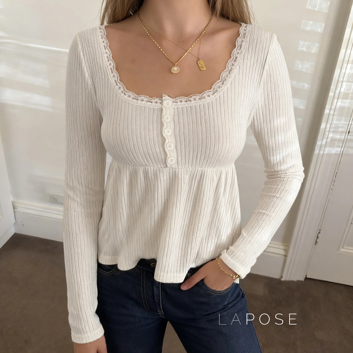 Aaleiya Lace Square Neck Top