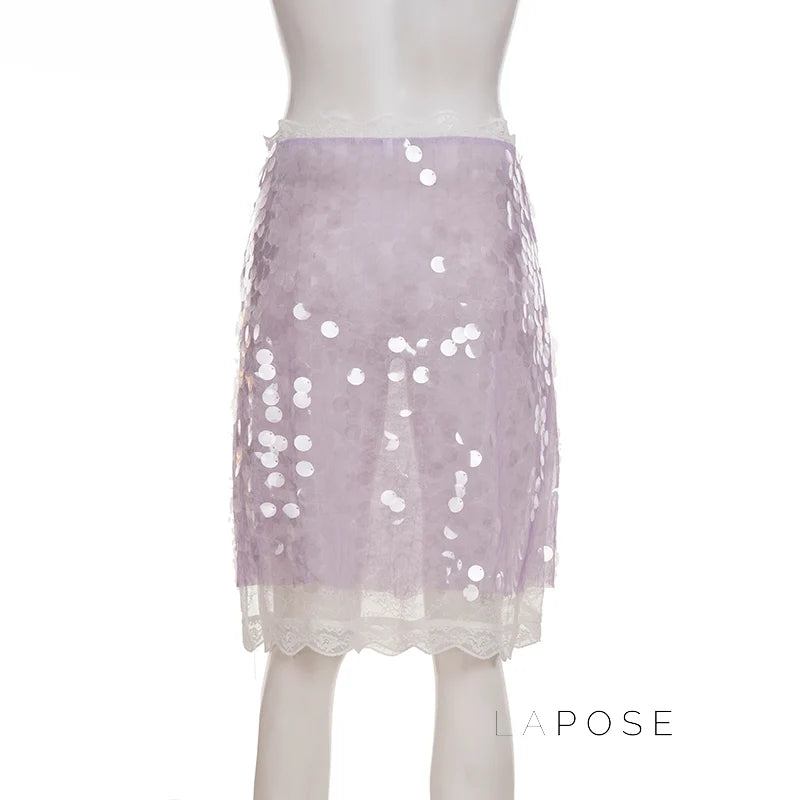Aarna Sequin Lace Detail Midi Skirt