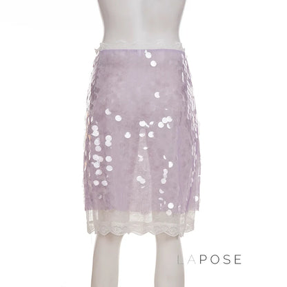 Aarna Sequin Lace Detail Midi Skirt