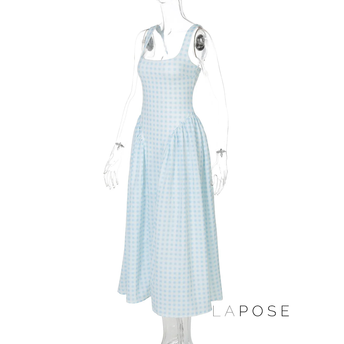 Adalae Plaid Backless Midi Dress