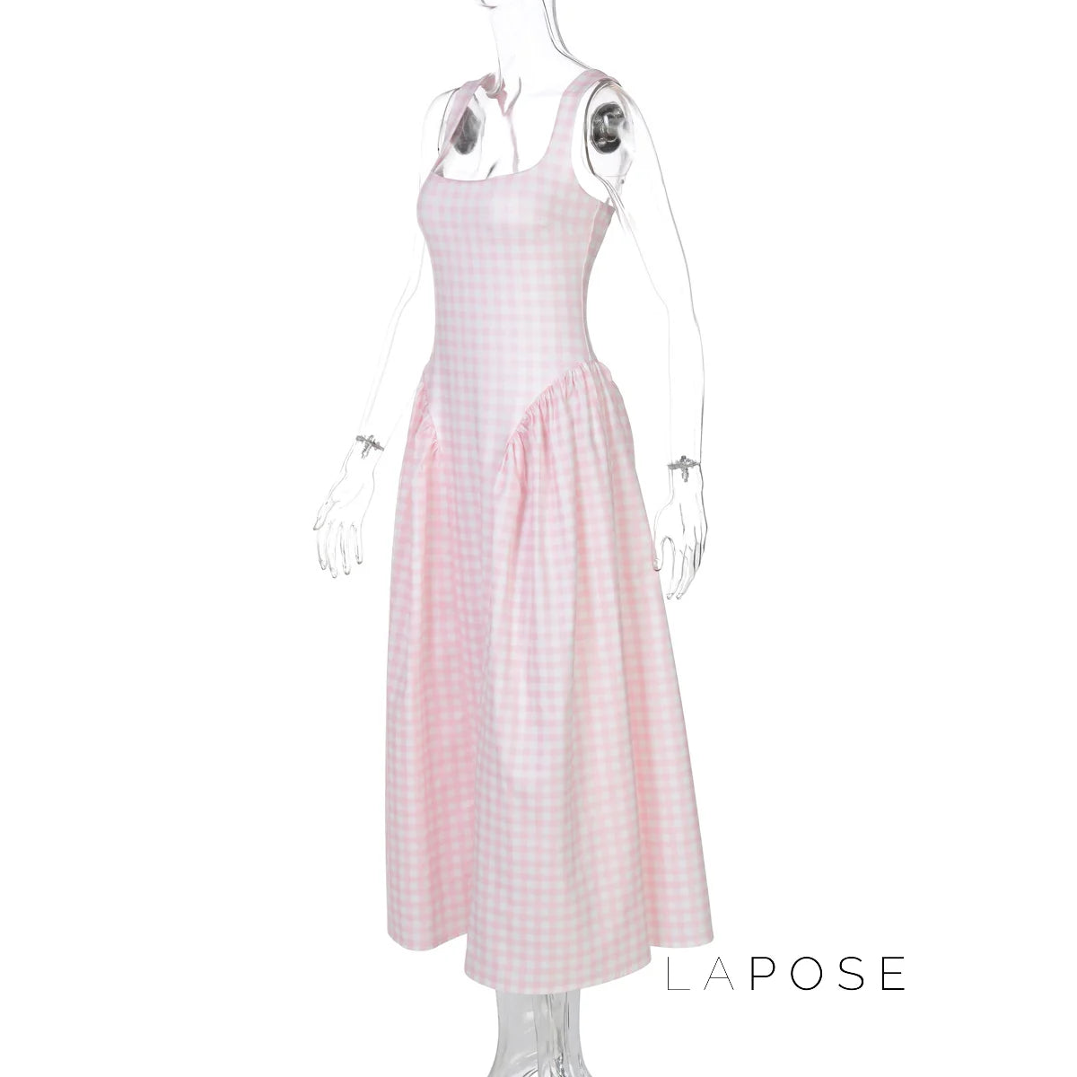 Adalae Plaid Backless Midi Dress