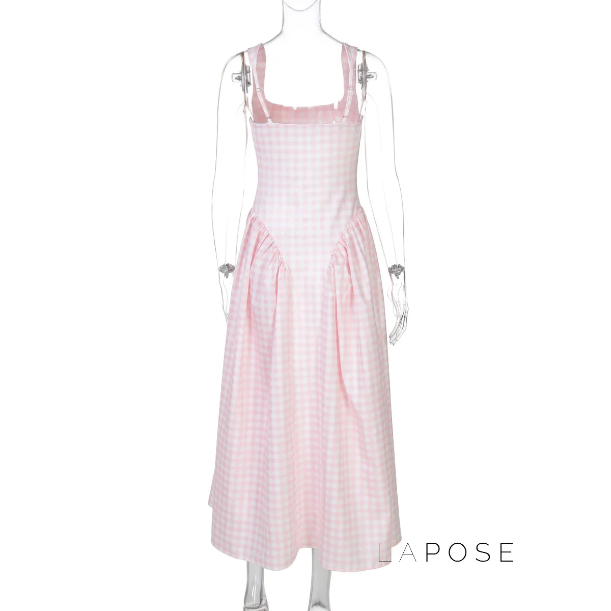 Adalae Plaid Backless Midi Dress