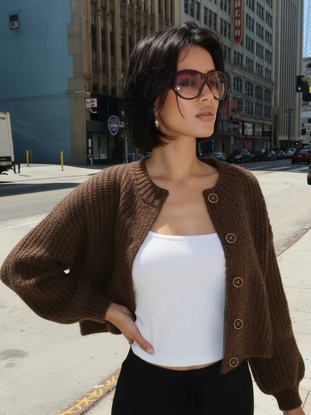 Addilyn Brown Knitted Cardigan