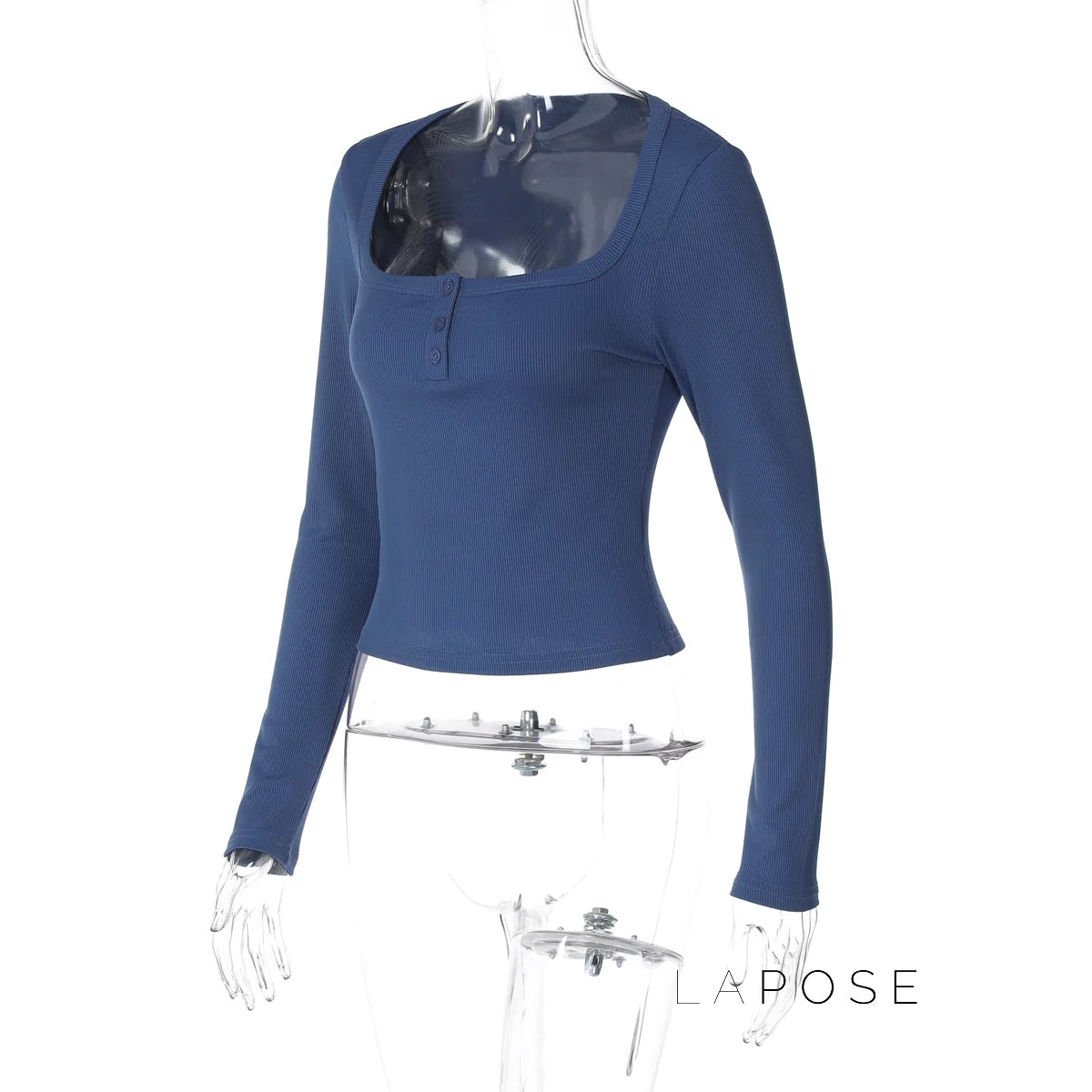 Aditri Ribbed Button U-Neck Top