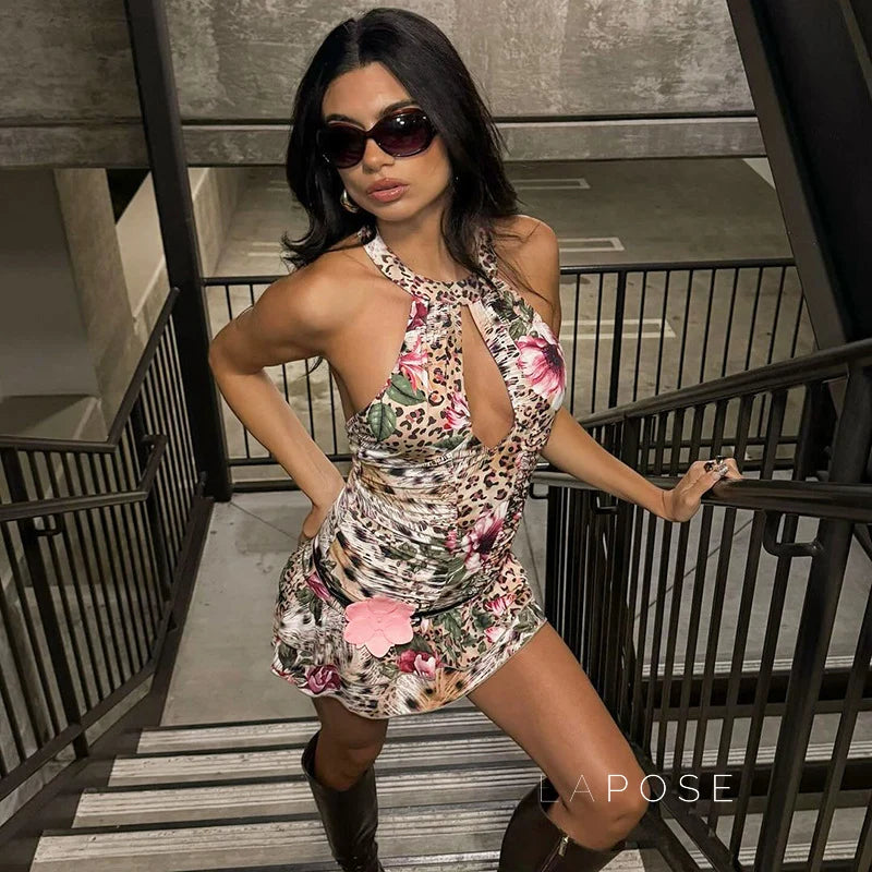 Aislyn Leopard Halter Mini Dress
