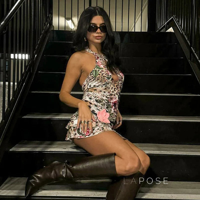 Aislyn Leopard Halter Mini Dress