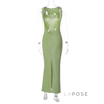 Akilah Shiny Backless Slit Dress