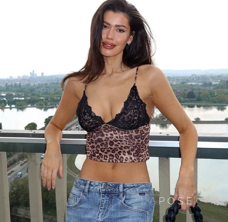 Alania Leopard Print V-Neck Crop Top