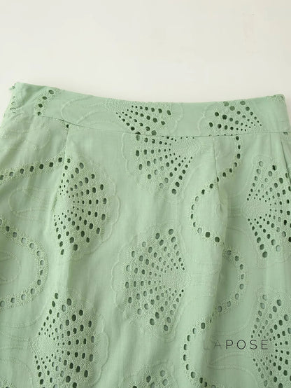 Alaura Green Embroidered Skirt Set