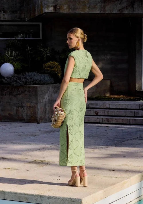 Alaura Green Embroidered Skirt Set