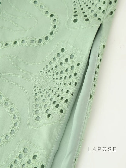 Alaura Green Embroidered Skirt Set