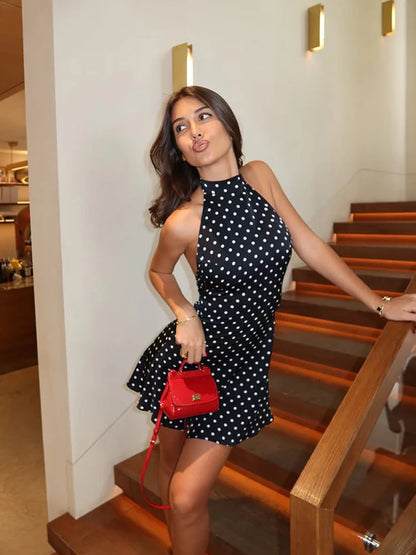 Alayiah Polka Dot Halter Mini Dress