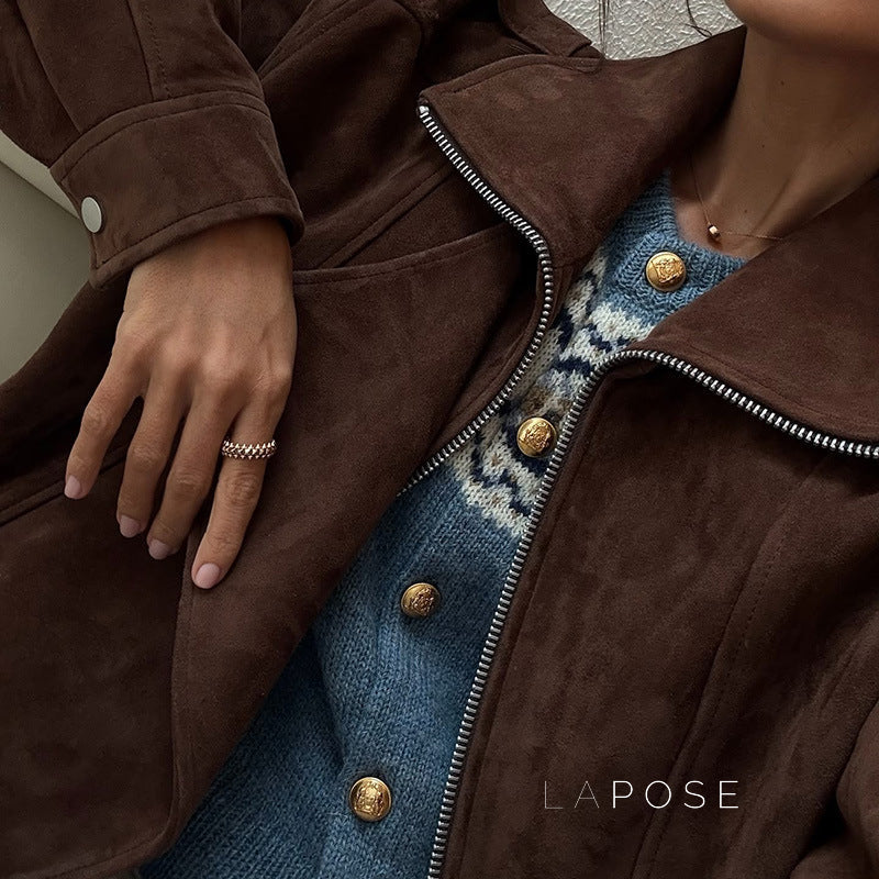 Alayiah Retro Faux Suede Jacket