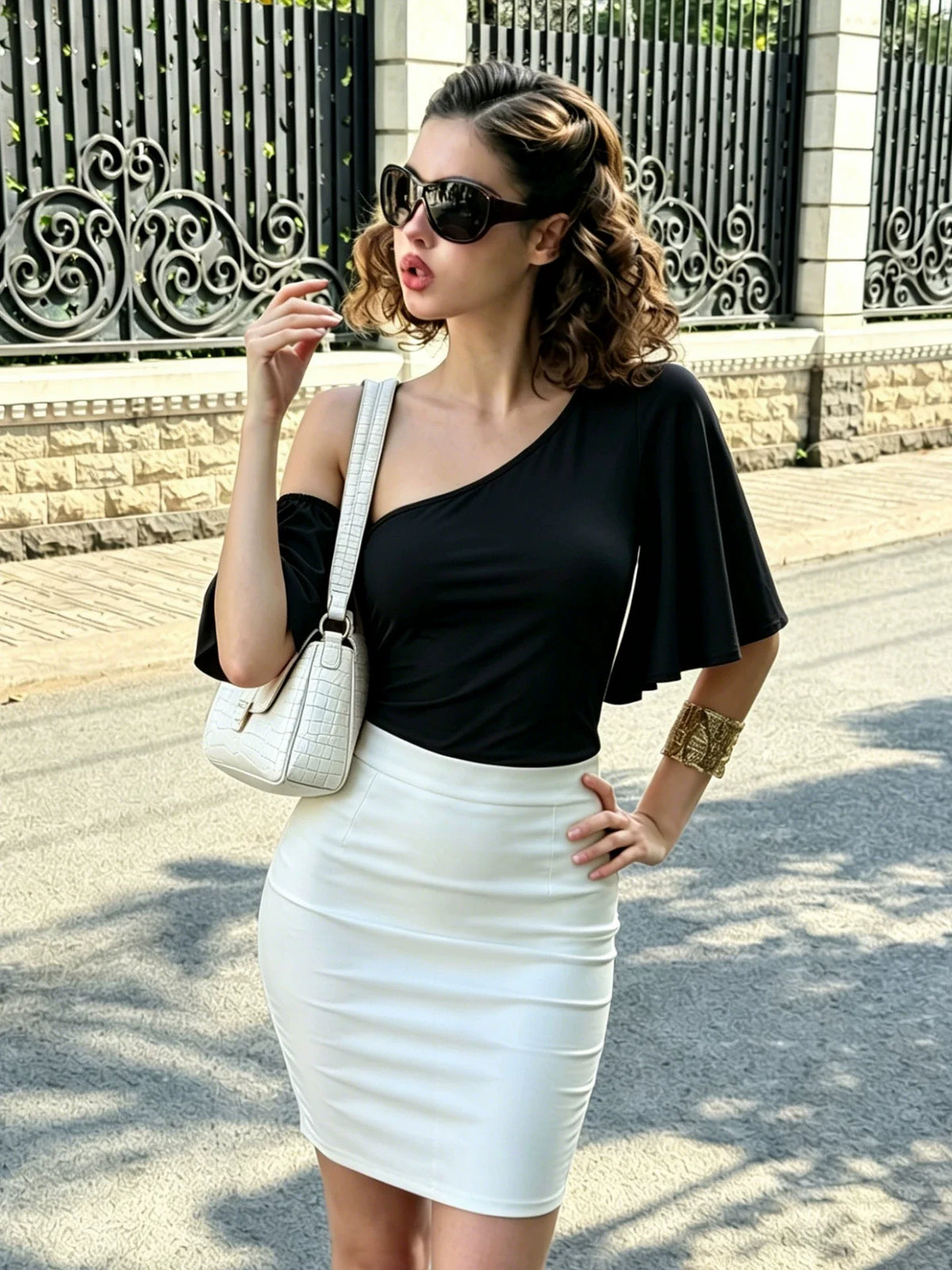 Amberley One Shoulder Flare Sleeve Top