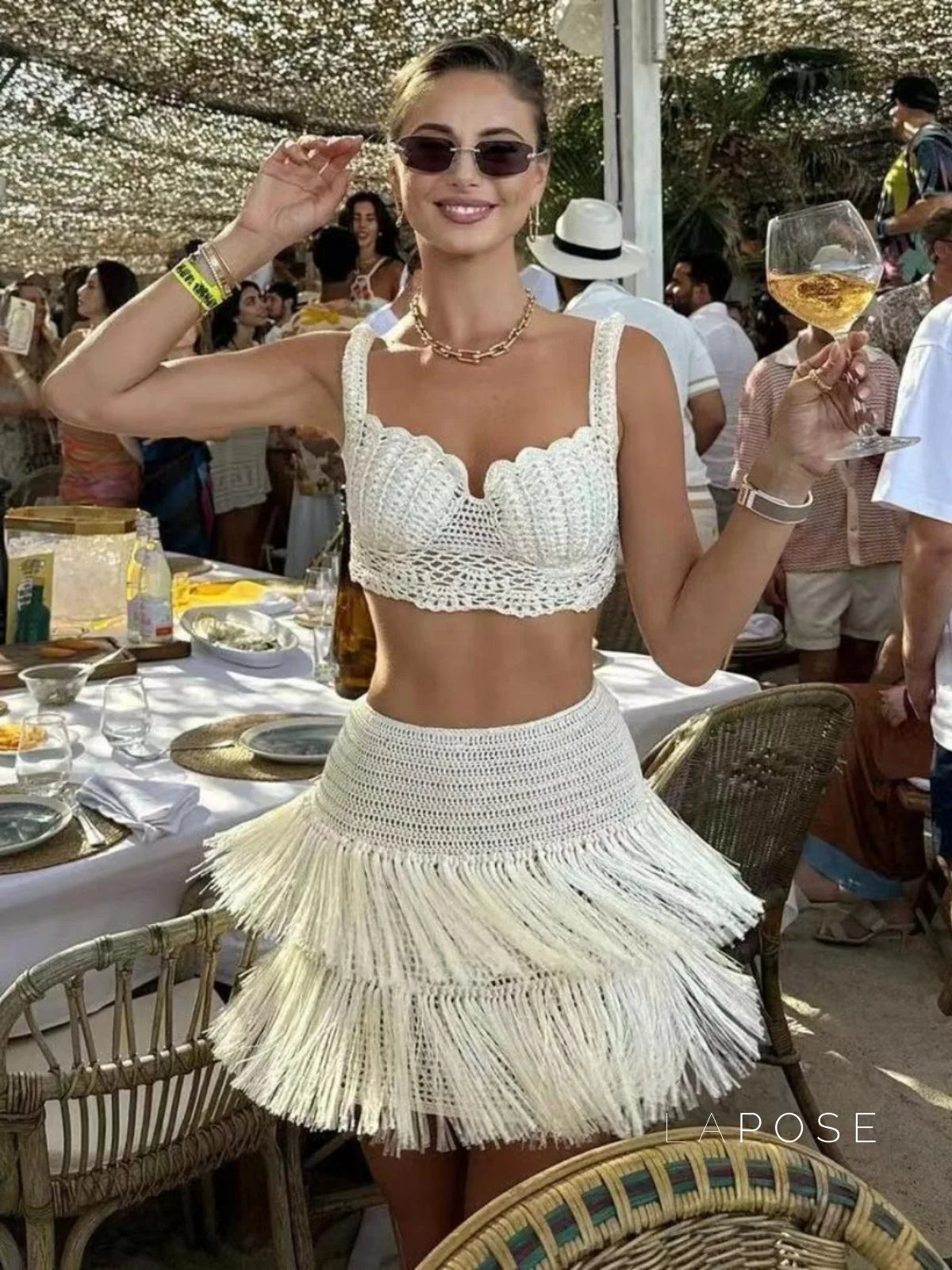 Amia Tassel Crochet Skirt Set