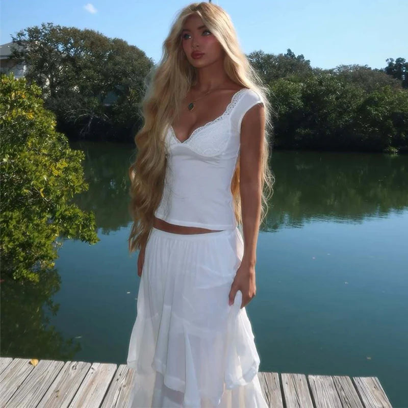 Anaiya Lace Trim V-Neck Top