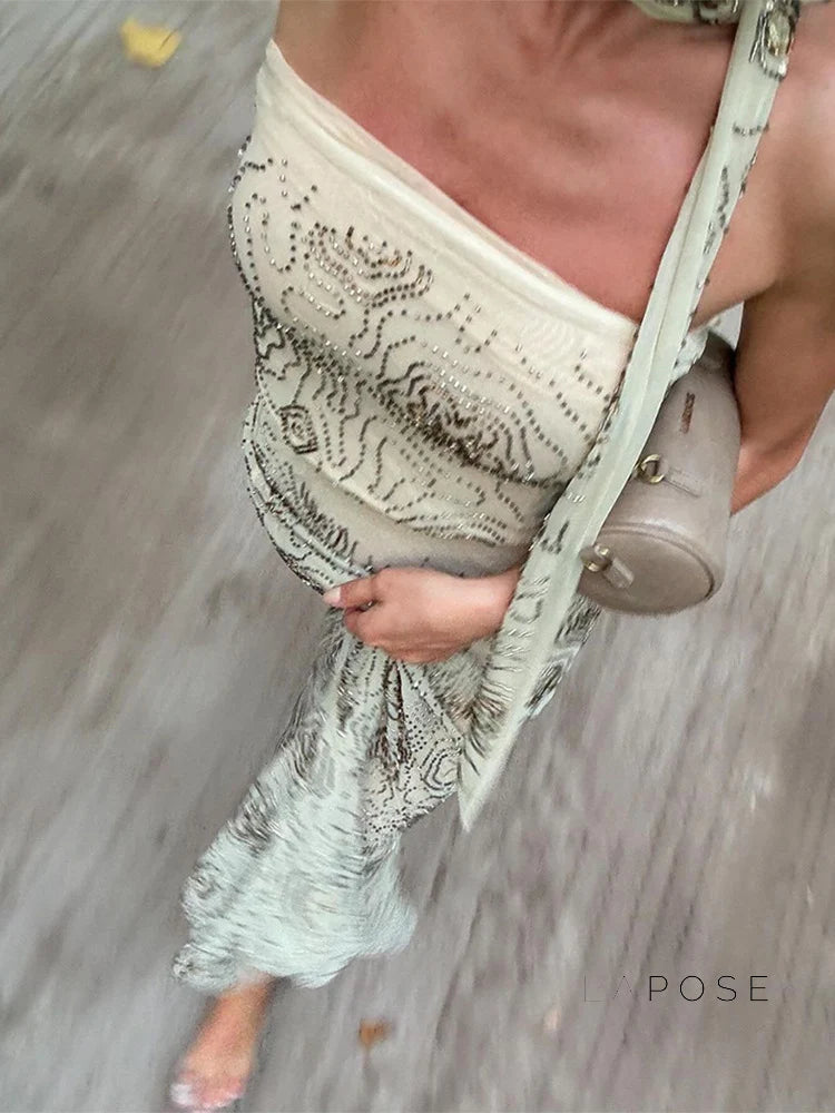 Analiz Beaded Mesh Skirt Set