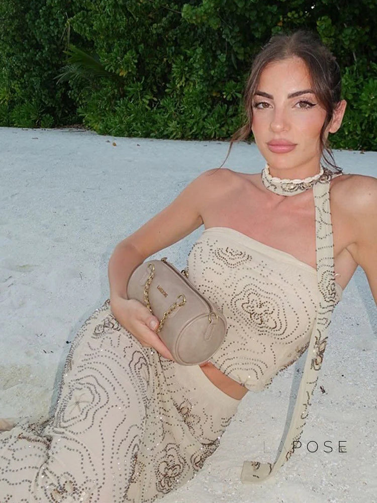 Analiz Beaded Mesh Skirt Set