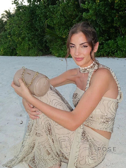 Analiz Beaded Mesh Skirt Set
